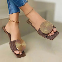 Luxury Korean Style Crystal Beach Slippers Flat Casual Sandals Large Size Buttoned - MANDOTOS INTERNATIONAL