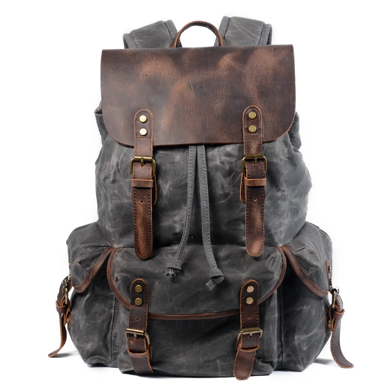 Vintage Batik Canvas Leather Backpacks for Men Laptop Daypacks Waterproof Canvas Rucksacks Mountaineering Travel Backpack