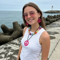 PESENAR  60s Hippie Costume Accessory Set with Flower Headband, Pink Sunglasses and Peace Sign Jewelry