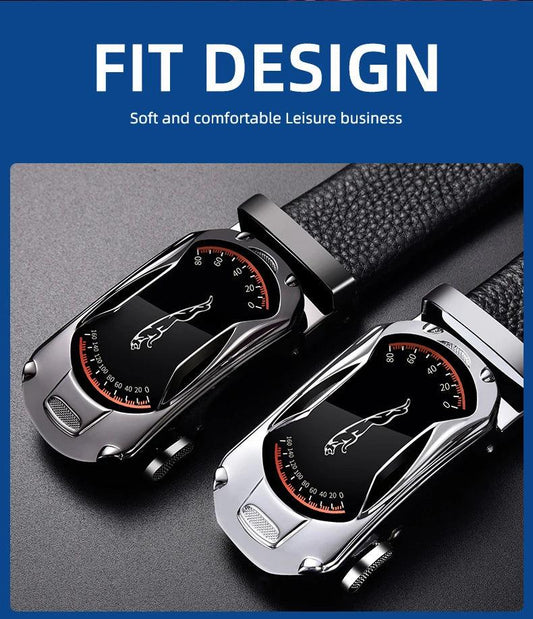 Belts for 3.5cm Width Sports Car Brand Fashion Automatic Buckle Black Genuine Leather Men's Jeans High Quality Waist Male Strap - MANDOTOS