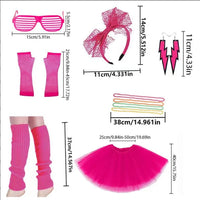 PESENAR  80s Neon Pink Tutu Costume Accessory Set with Headband, Leg Warmers and Sunglasses
