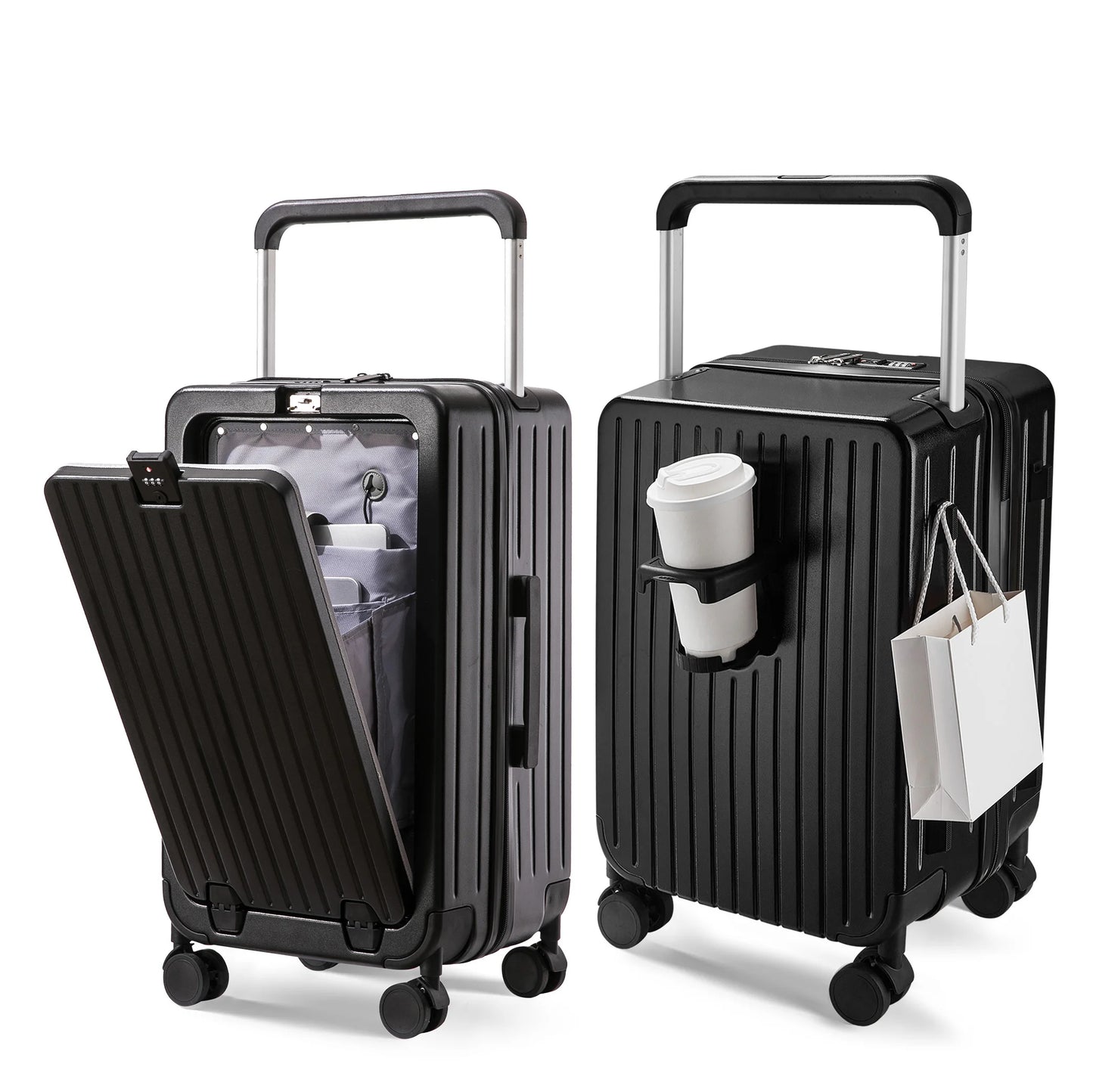 US Warehouse  Hard Shell Trolley Suitcases Lightweight Front Opening 20 Inches PC Travel Suitcase Luggage with Cup Holder