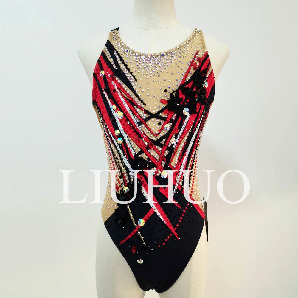 For LIUHUO Professional Tailored Red Synchronized Swimming Team Performance Swimsuit Custom Designed for Optimal Performance
