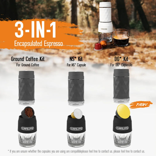 Cafelffe 3 In1 Portable Coffee Machine Hot/Cold Water Manual Espresso Maker for Capsule & Ground Hand Press Brewer Hiking Travel