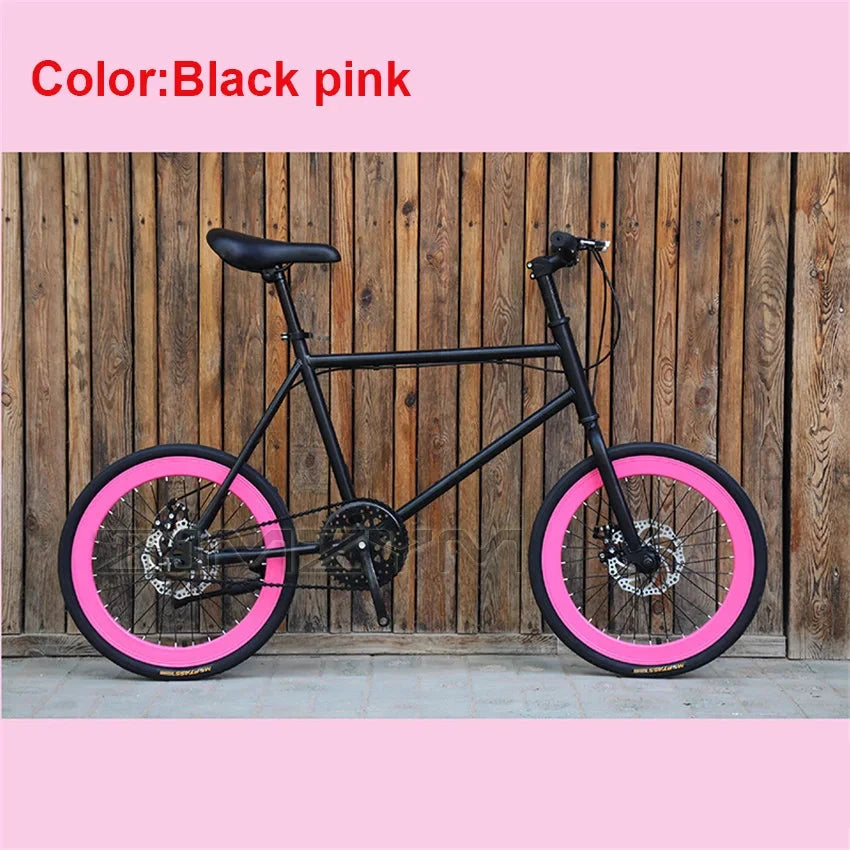 20 Inch Bike Single Speed Fixie Bike Double Dsic Brake Bicycle Freewheel Frame Mini Bicycle Height Adjustable 75-90cm MANDOTOS