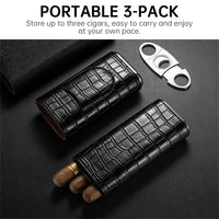 New Arrival Portable Men Gift Cigar Case Reusable 3 Cigars Capacity PU Leather Wood Cigar Tool Cutter Case Travel Storage Box