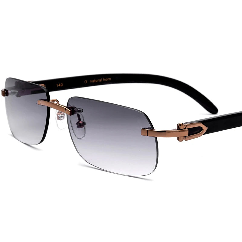 Borregls Buffalo Horn Sunglasses Men Luxury Brand Designer Eyewear Women Nylon Lens Rimless Square Buffs Eyeglasses 8300816