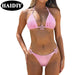 Same-day Shipping Custom Sexy Solid Flower Special Fabric Push up Wrinkle Triangle Two Piece Bikini Women Halter Belt Swimwear
