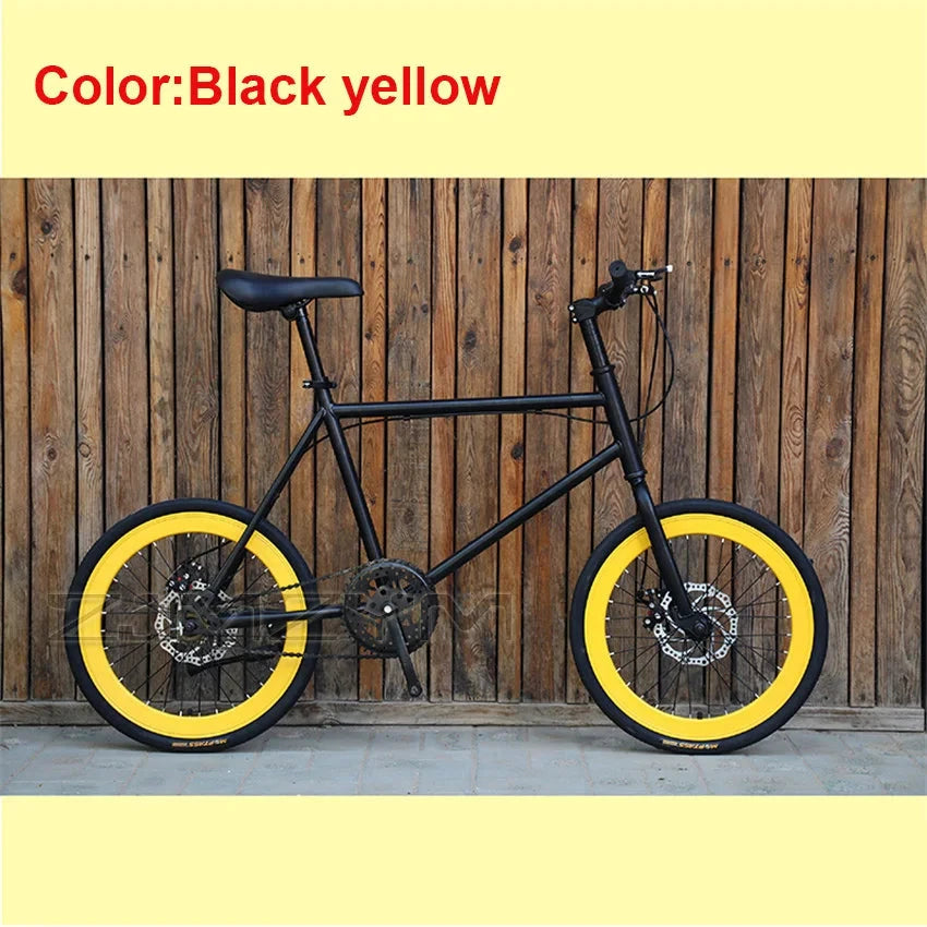 20 Inch Bike Single Speed Fixie Bike Double Dsic Brake Bicycle Freewheel Frame Mini Bicycle Height Adjustable 75-90cm MANDOTOS