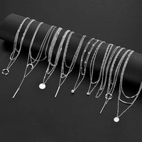 ZF Geometric Pendant Layered Alloy Necklace Versatile Minimalist Retro Trendy Travel Date Jewelry Accessories