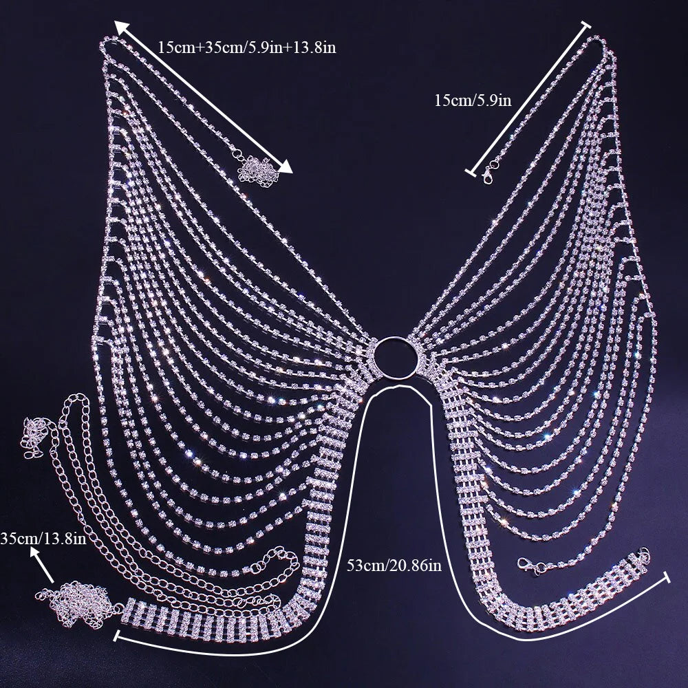 Geometric Bikini Chest Chain with Crystal and Rhinestone Accents - MANDOTOS INTERNATIONAL