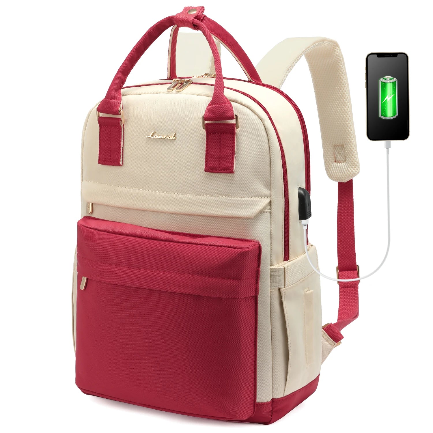 LOVEVOOK Fashion Stylish Girls Travel School Nylon BookBag With USB Waterproof Teacher Nurse Student Laptop Backpack for Women
