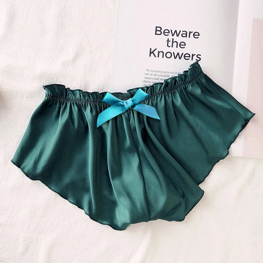 Silk Satin Sexy Panties Simple Flowers Floral Printed Lace Pajamas Underwear Fashionable Oversized Women Shorts Under Wears