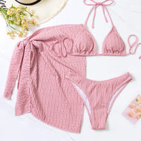 2026 3pcs Bikini Set Glistening Swimsuit Bikini With Cover up Dress Girls Swim Bathing Suit Beach Wear