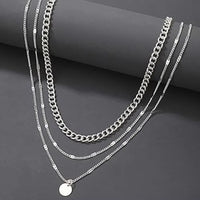 ZF Geometric Pendant Layered Alloy Necklace Versatile Minimalist Retro Trendy Travel Date Jewelry Accessories