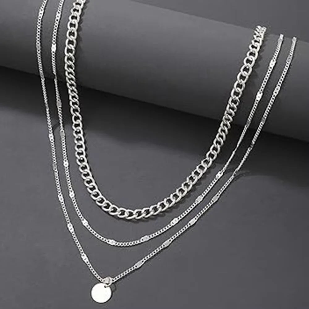 ZF Geometric Pendant Layered Alloy Necklace Versatile Minimalist Retro Trendy Travel Date Jewelry Accessories