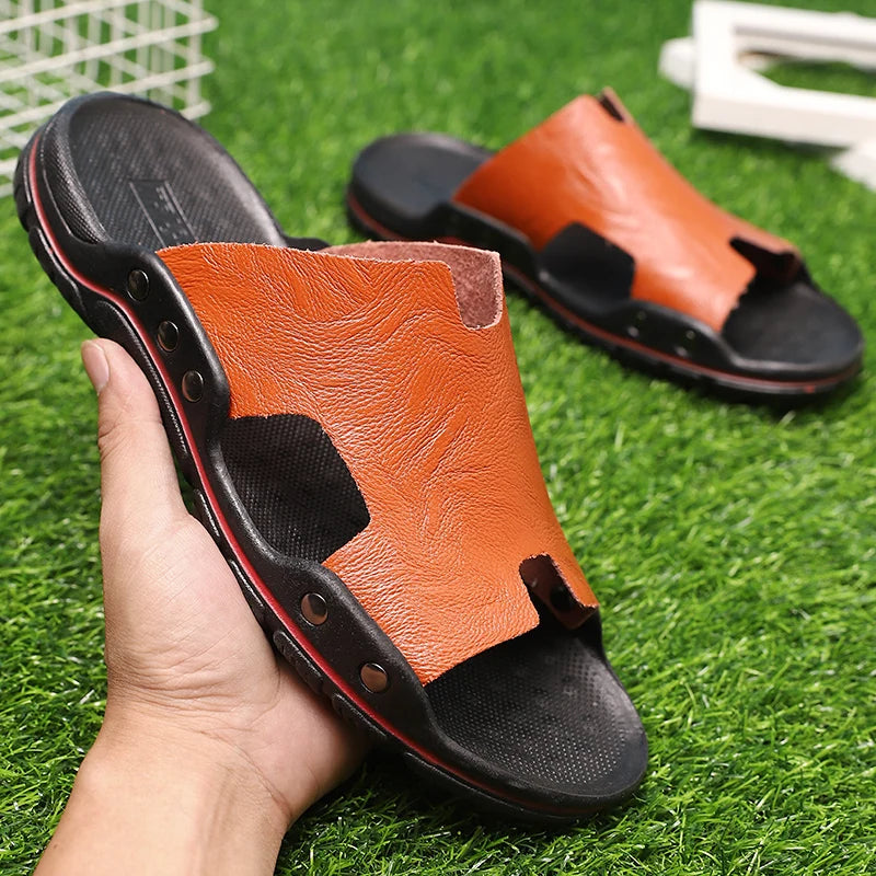 2026 Handmade Ultra Comfort Leather Retro Fashion Mens Summer Beach Slippers Flat Shoes Thong Leather Sandals