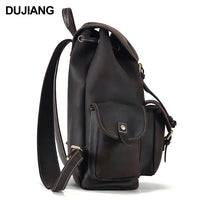 Crazy Horse Leather Large Capacity Men's Backpack Retro Leisure Travel Drawstring Bucket Schoolbag High Sense for Business