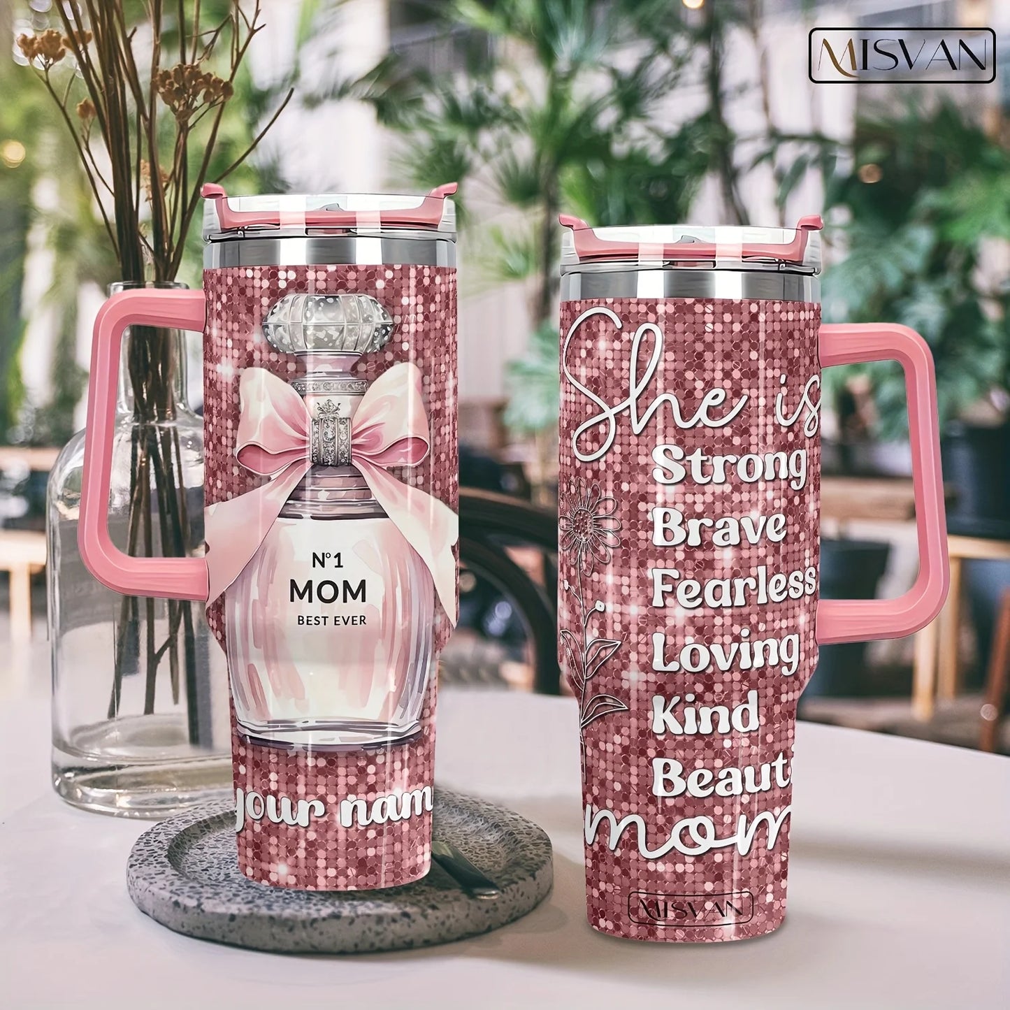 Personalized 40oz Steel Vacuum Tumbler with Handle - MANDOTOS INTERNATIONAL