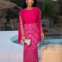 Hosai Embellished Dramatic Long Sleeve Modest Evening Dress