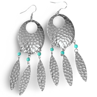Navette Dream Catcher Earrings with Turquoise Accents and Feathers by The Urban Charm