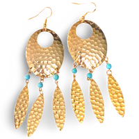 Navette Dream Catcher Earrings with Turquoise Accents and Feathers by The Urban Charm