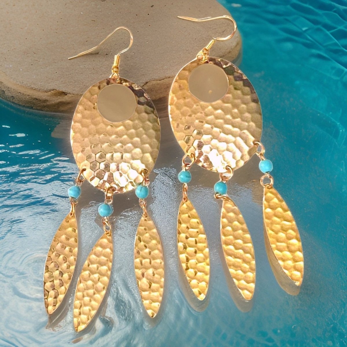 Navette Dream Catcher Earrings with Turquoise Accents and Feathers by The Urban Charm The Urban Charm
