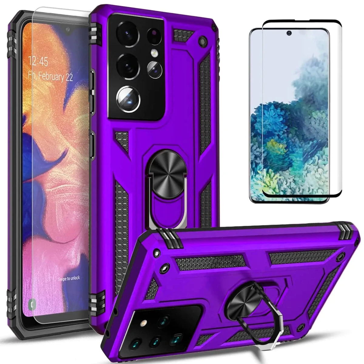 S21 Ultra Shockproof Ring Case - Purple - MANDOTOS INTERNATIONAL