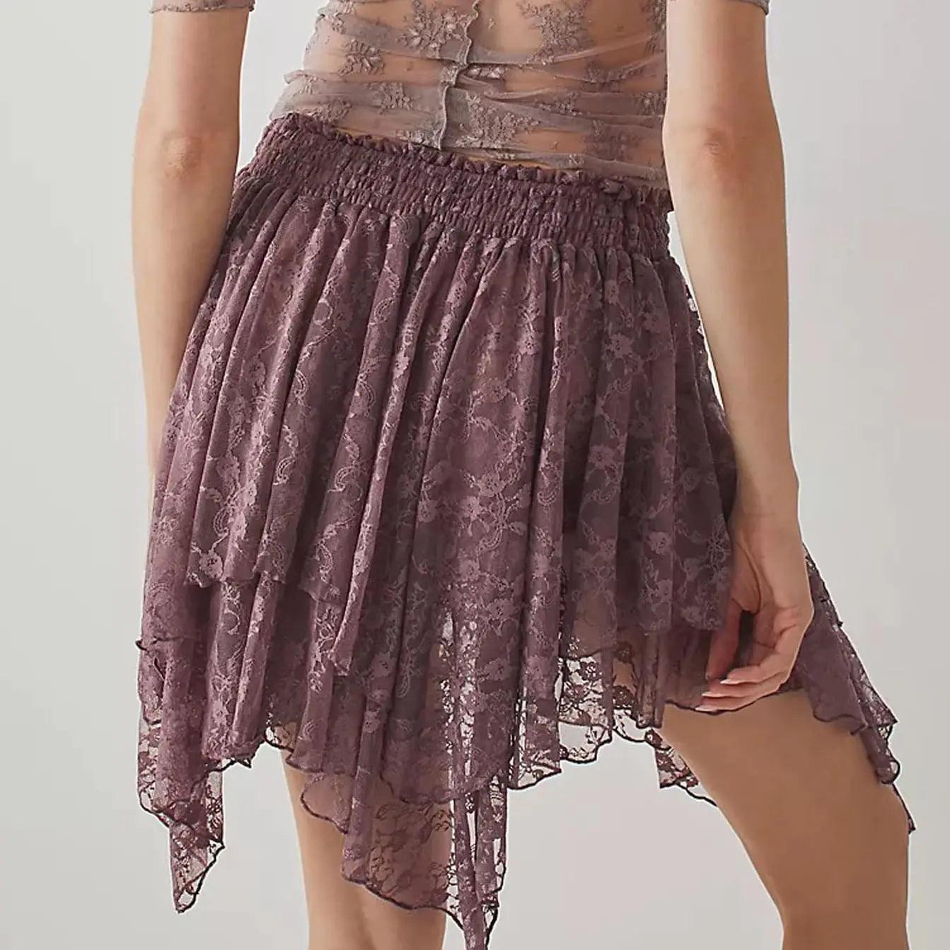 Y2K Floral Lace Mini Skirt - Grey Purple - MANDOTOS