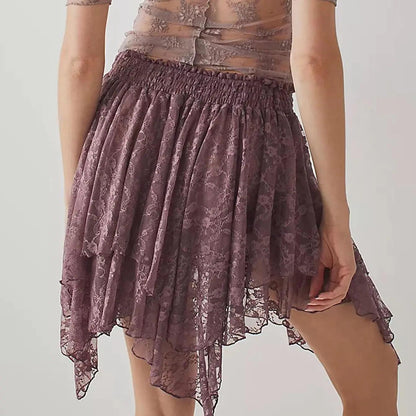 Y2K Floral Lace Mini Skirt - Grey Purple - MANDOTOS