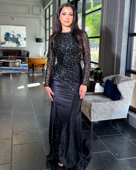 Isra Long Sleeve Sequin Embellished Jersey Modest Dress - MANDOTOS INTERNATIONALDresses