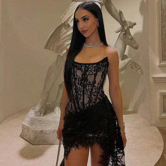 Chic Lace Patchwork Mini Dress - MANDOTOS