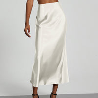 In-Stock Cross-Border Women's Clothing Wholesale European and American Style Elegant Satin Midi Skirt Slimming and Flowy