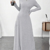 European and American Cross-Border Autumn and Winter Women's Clothing, Slim-Fitting High Collar, Fashionable Solid Color Pit Strip Brushed Long-Sleeved Dress for Women