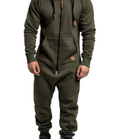 In-Stock New Foreign Trade Men's Hooded Fleece Jumpsuit Solid Color Casual Men's Suit Jumpsuit