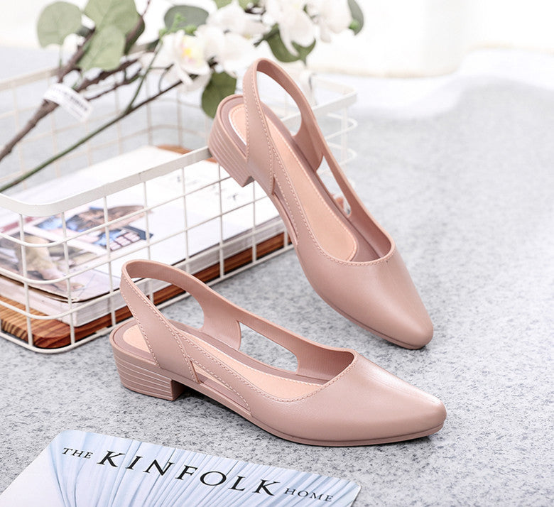 Fashion New Sandals Women's Shallow Mouth Mid-Low Heel Flats 2025 Korean Style Plastic Breathable Outer Wear Casual Jelly Sandals