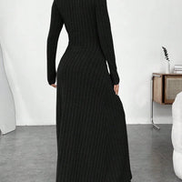 European and American Cross-Border Autumn and Winter Women's Clothing, Slim-Fitting High Collar, Fashionable Solid Color Pit Strip Brushed Long-Sleeved Dress for Women