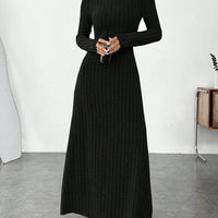 European and American Cross-Border Autumn and Winter Women's Clothing, Slim-Fitting High Collar, Fashionable Solid Color Pit Strip Brushed Long-Sleeved Dress for Women