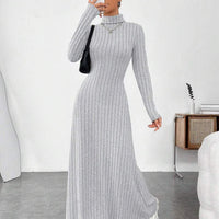 European and American Cross-Border Autumn and Winter Women's Clothing, Slim-Fitting High Collar, Fashionable Solid Color Pit Strip Brushed Long-Sleeved Dress for Women