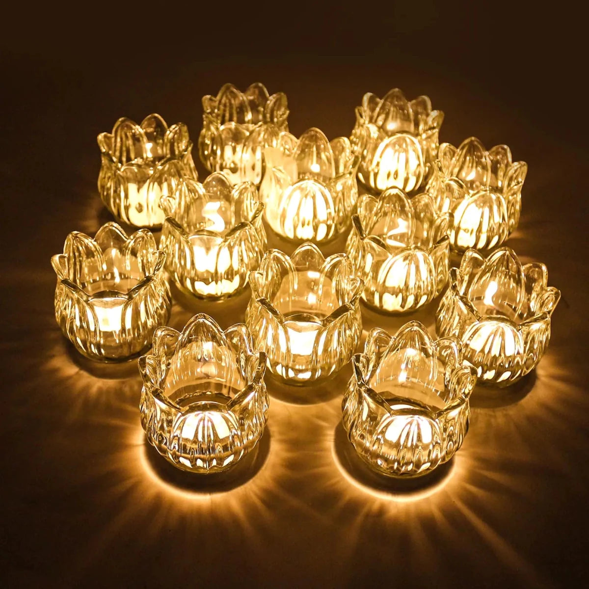 TULIP GLOW Votive Set: 12 Tea Light Glass Holders - MANDOTOS INTERNATIONAL