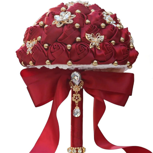 Eternal Rose Bridal Bouquet in Dark Red - MANDOTOS INTERNATIONAL