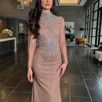 Rania Long Sleeve Beaded High Neck Dress