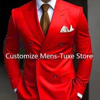 High Quality Brown Men's Suits Double Breasted Bespoke Double Breasted Peaked Lapel Formal Blazer Slim Fit 2 Piece Jacket Pants