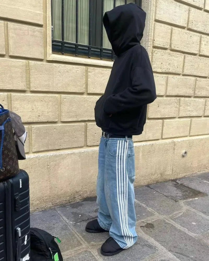 Y2K Baggy Jeans High Quality Embroidered Striped Harajuku Sweatpants Men Women Hip Hop Streetwear Casual Mopping Wide Leg Denim MANDOTOS