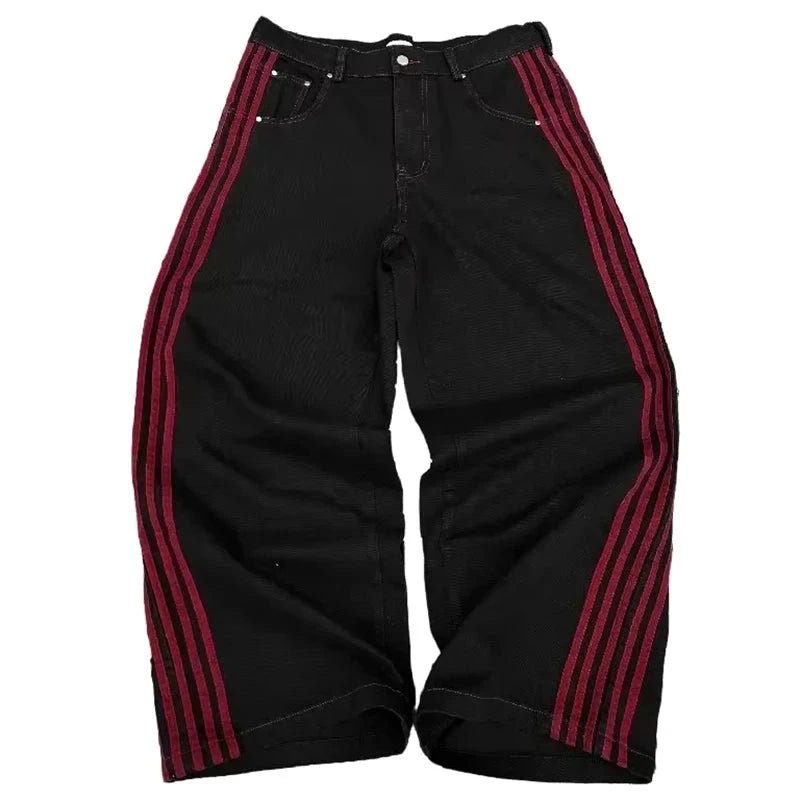 Y2K Baggy Jeans High Quality Embroidered Striped Harajuku Sweatpants Men Women Hip Hop Streetwear Casual Mopping Wide Leg Denim MANDOTOS