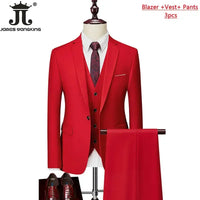 M-6XL 15 Colors ( Jacket+Vest+Pants ) Formal Business Office Men's Suits Groom Wedding Dress Party Dress Solid color Suit