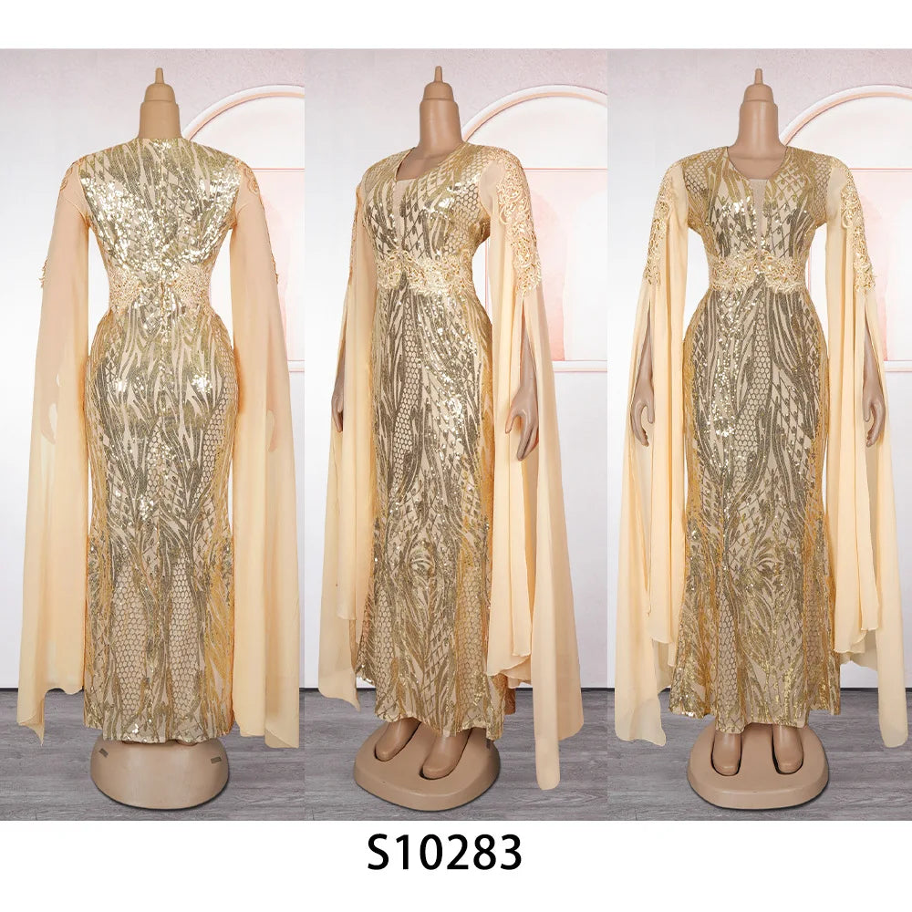 Customized Elegant Dress Women for Wedding Party Summer Autumn African V-neck Long Sleeve Evening Long Maxi Dress Gowns Africa C