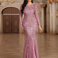 2024 Hot Sale Mermaid Evening Dresses O-Neck Full Sleeve Tulle Embroidery Long Party Gown Elegant Formal Dress