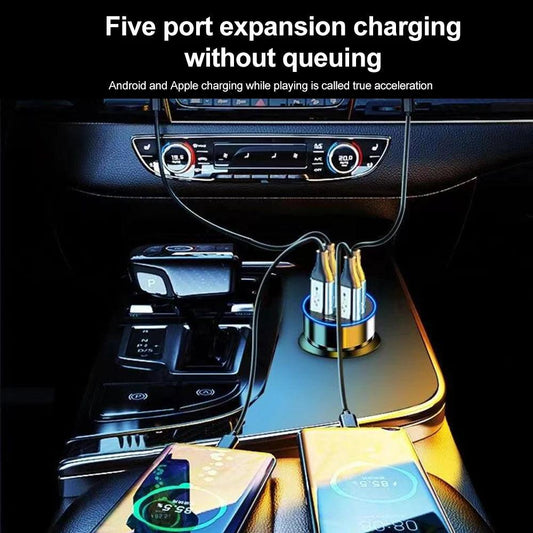 66-250W PD Car Charger QC3.0 Fast Charge with Digital Display 4USB and 2PD Ports for Car Cigarette Lighter Plug - MANDOTOS