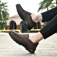 Handmade Leather Men Shoes Casual Outdoor Slip On Loafers Men Leather Shoes Flats Moccasins Walking Shoes Non-Slip Dropshipping MANDOTOS